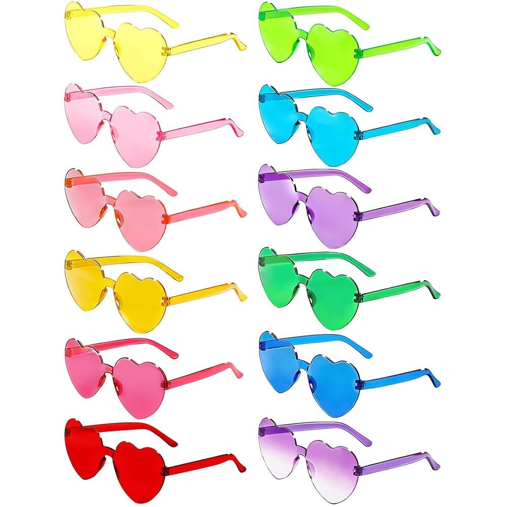 12 Pairs Heart Sunglasses for Women, Candy Color Rimless Fun Heart